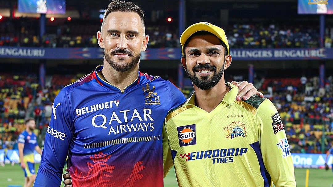 RCB captain Faf du Plessis with CSK skipper Ruturaj Gaikwas at the toss - X/@RCBTweets