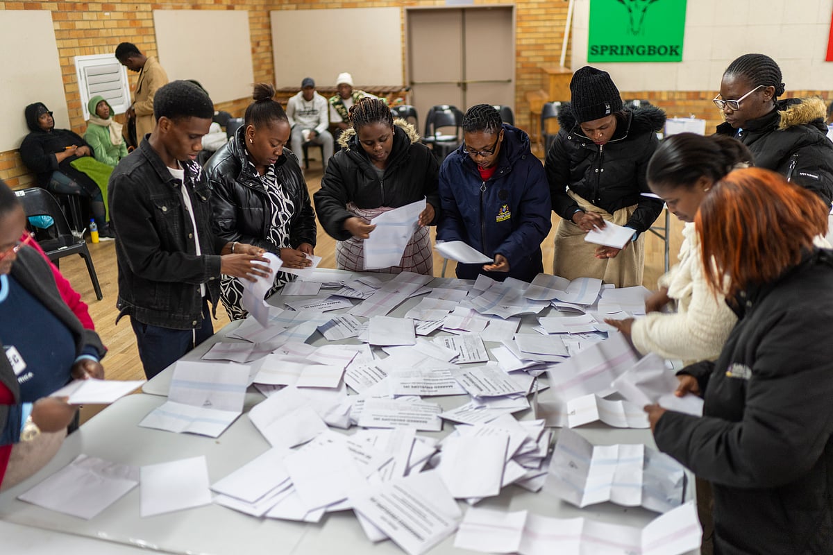 AP : Election volunteers count ballots at Craighall Park Elementary school in Johannesburg, South Africa, Wednesday May 29, 2024. 