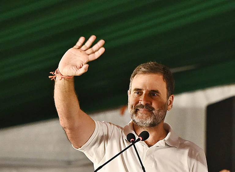 Congress leader Rahul Gandhi during a rally for Lok Sabha elections at Ashok Vihar on May 18, 2024 in New Delhi - (Photo by Ajay Aggarwal via Getty Images)
