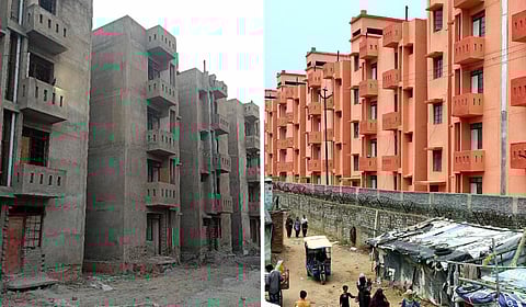 Before and after: The promised flats in Islamnagar, though painted now, they stilll remain unoccupied.