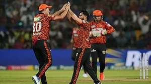 BCCI : SunRisers Hyderabad team in action during match 30 of the 2024 IPL.