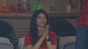 Jio Cinema screengrab : Sunrisers Hyderabad co-owner Kavya Maran celebrates the franchise's win over Rajasthan Royals in the Qualifier 2 of Indian Premier League 2024 in Chennai on Friday (May 24).