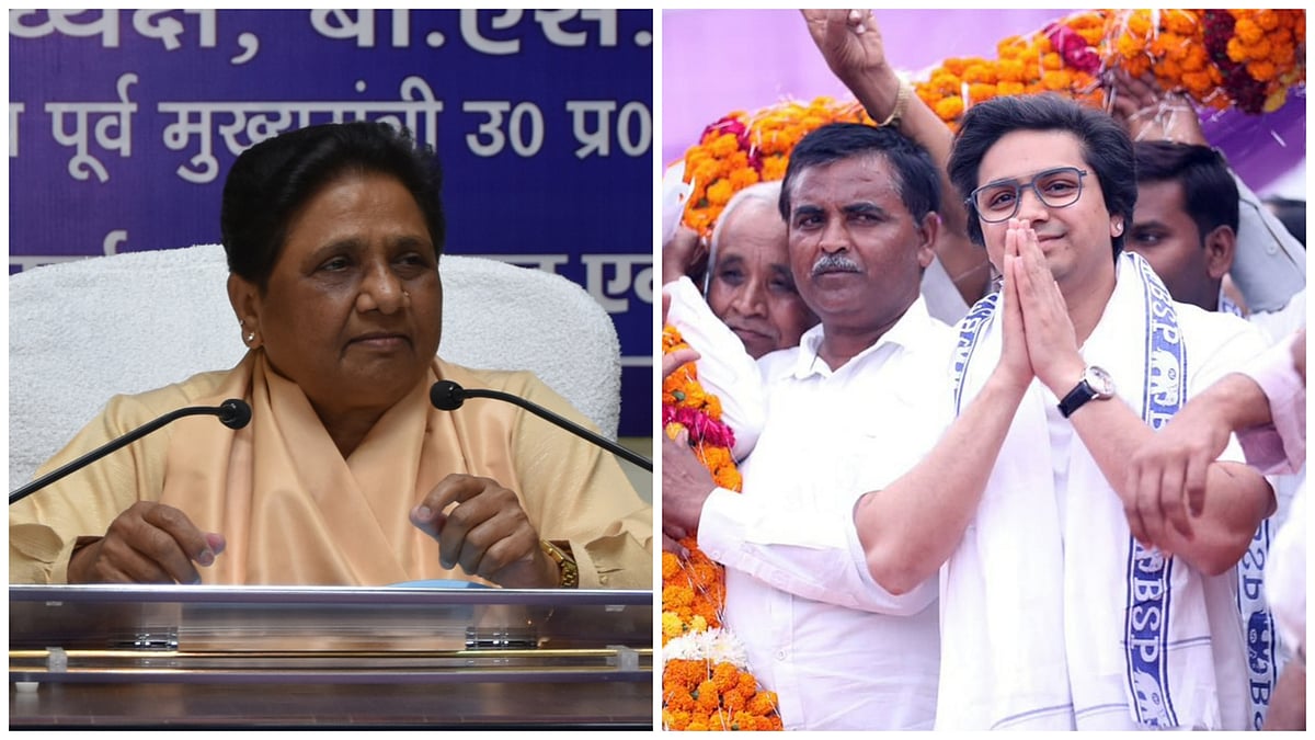 X : L: BSP chief Mayawati | R: BSP leader and Mayawati's nephew Akash Anand