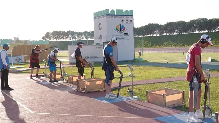 Trap shooting at the ISSF World Cup 2024 in Baku.  - ISSF
