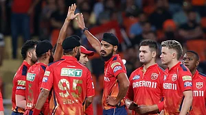 Surjeet Yadav/AP : Punjab Kings' Arshdeep Singh, centre, celebrates the dismissal of Gujarat Titans' Wriddhiman Saha during their Indian Premier League 2024 in Mullanpur on April 21, 2024.