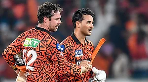 Sunrisers Hyderabad openers Travis Head and Abhishek Sharma after the win.