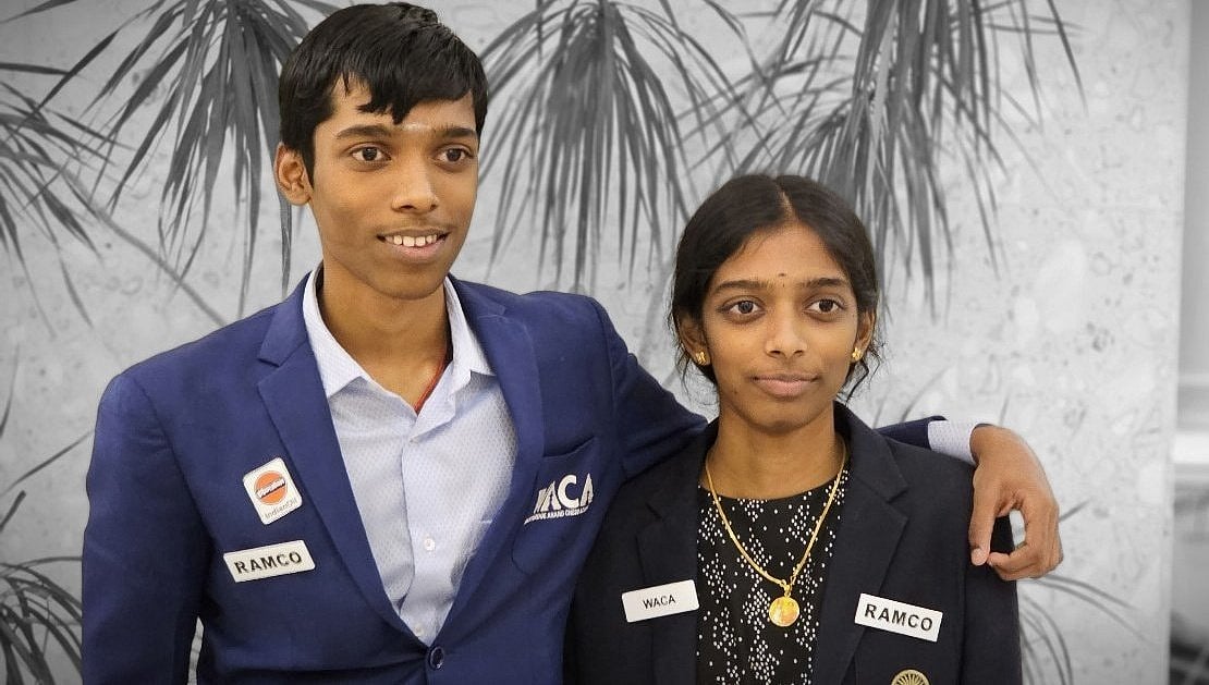 Indian GMs, R Praggnanandhaa and his sister, Vaishali. - X/mufaddal_vohra