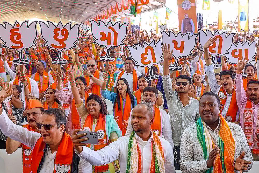 Photo: PTI : PM Modi campaigns for LS polls in Gujarat