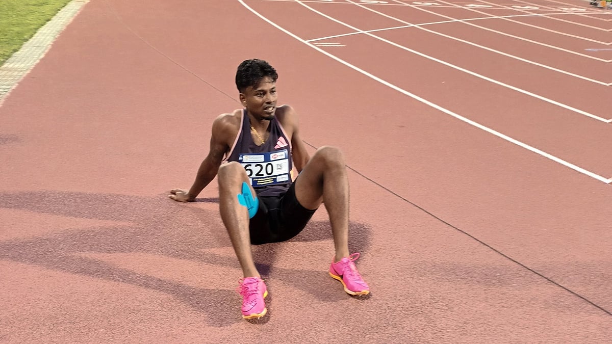Santosh Kumar T won men's 400m hurdles, 1st medal of the day, at the 27th national federation senior athletics competition in Bhubaneshwar. He clocked 50.04 secs. - Photo: X/ @afiindia
