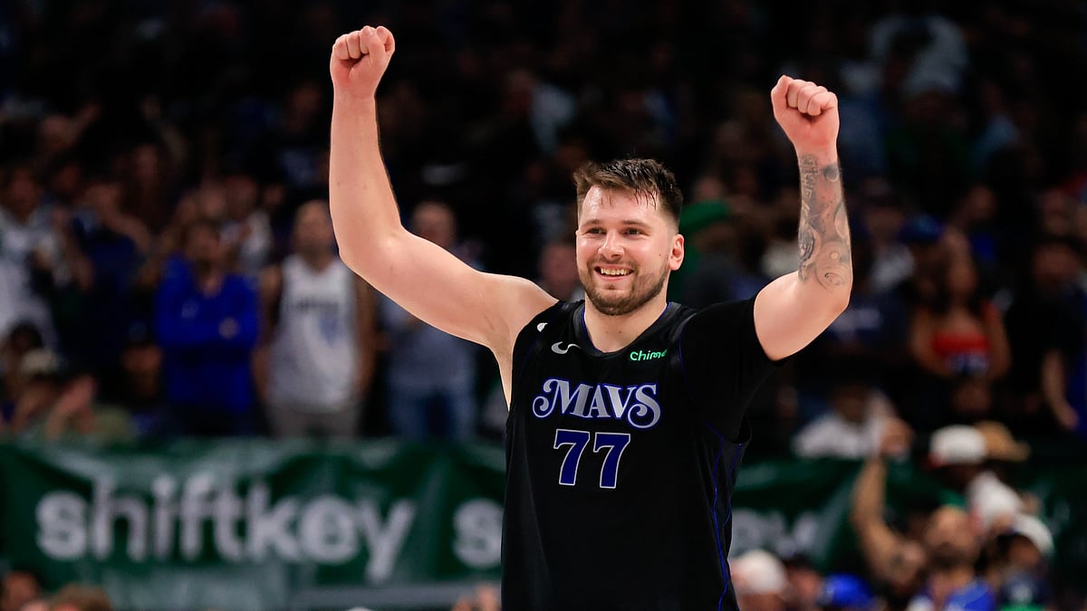 Luka Doncic #77 of the Dallas Mavericks reacts during the fourth quarter against the Los Angeles Clippers in Game Six of the Western Conference First Round Playoffs at American Airlines Center on May 03, 2024 in Dallas, Texas.