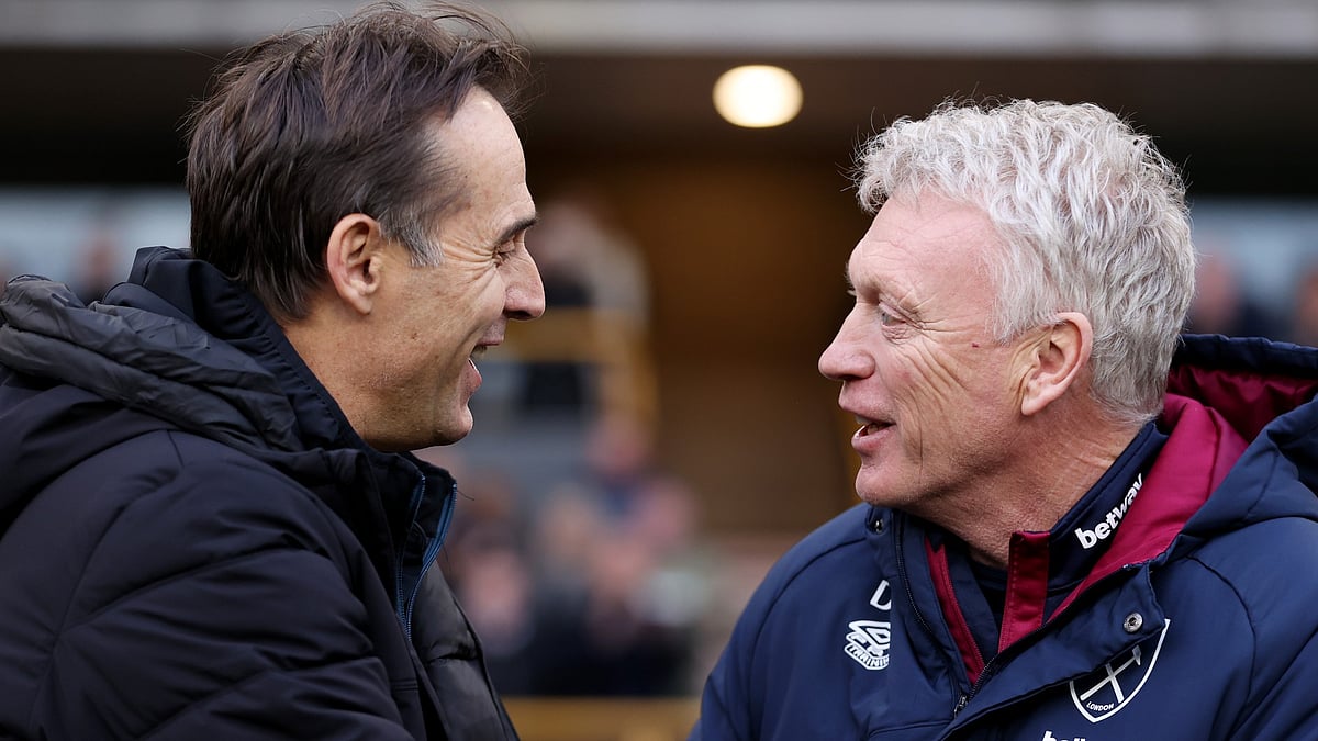 Former Wolves boss Julen Lopetegui pictured with David Moyes.