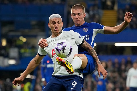 Tottenham's Richarlison is challenged by Chelsea's Alfie Gilchrist