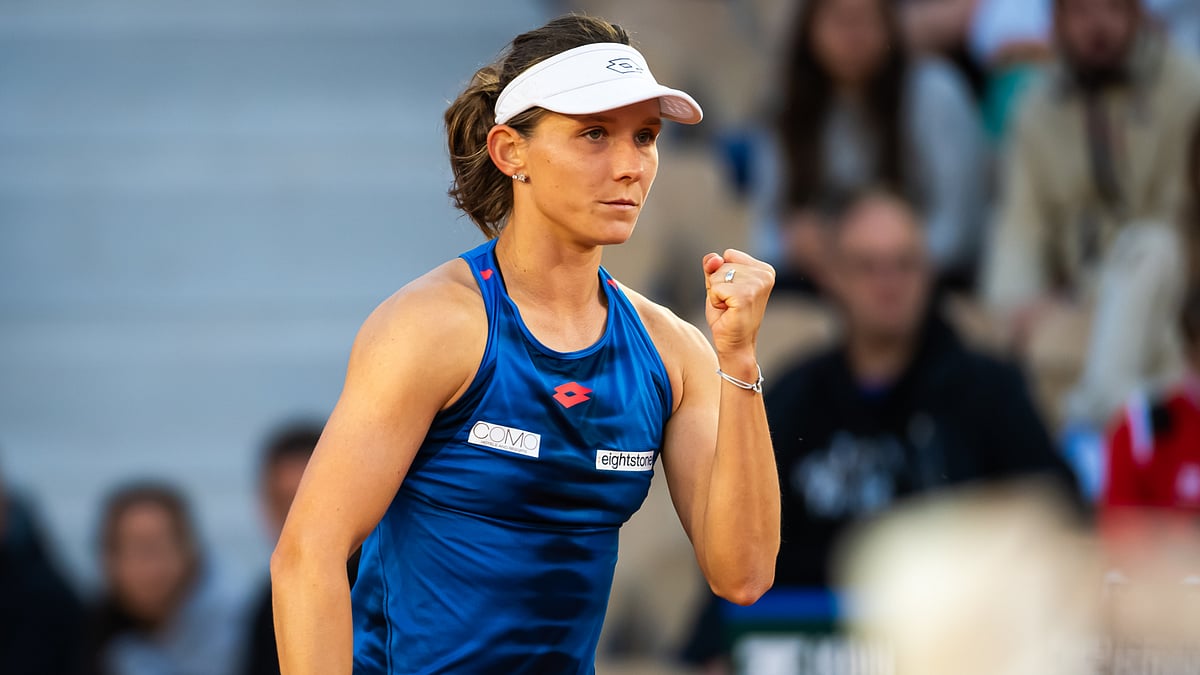 Varvara Gracheva celebrates her first-round win at the French Open on Monday.