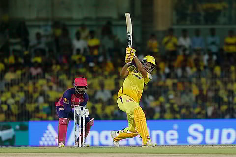 Shivam Dube plays a shot