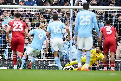 Erling Haaland scores his side's opening goal