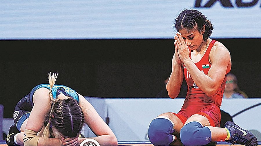 Photo: X/ @nilanjanaroy : Led by seasoned Vinesh Phogat (50kg), India have five women wrestlers competing for medals.