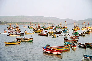 Photo: Dinesh Parab : A Vanishing Way of Life:
Fishing boats at Jivana Bandar, Srivardhan in Raigad district
