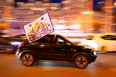 Madrid supporters celebrate at Cibeles Square