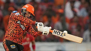 AP Photo/Mahesh Kumar A. : Sunrisers Hyderabad's Abhishek Sharma plays a shot during the Indian Premier League cricket match between Sunrisers Hyderabad and Punjab Kings in Hyderabad.