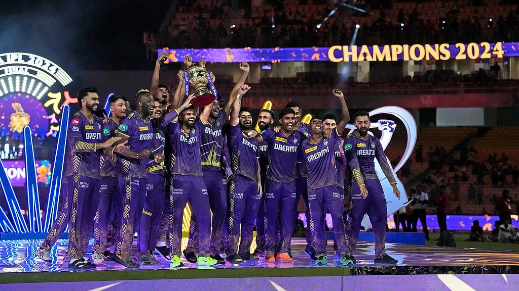 AP/Mahesh Kumar A. : IPL 2024 Final: KKR celebrate their trophy.