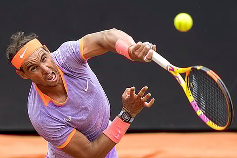 Nadal serves the ball to Zizou Bergs