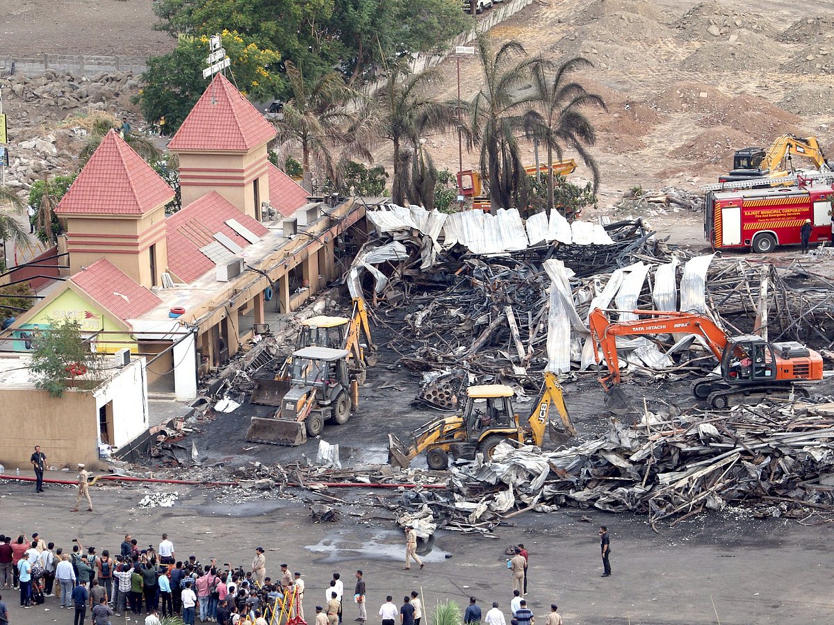 A massive fire broke out at the TRP Game Zone of Rajkot, which was running without a fire No Objection Certificate (NOC), on Saturday. - PTI