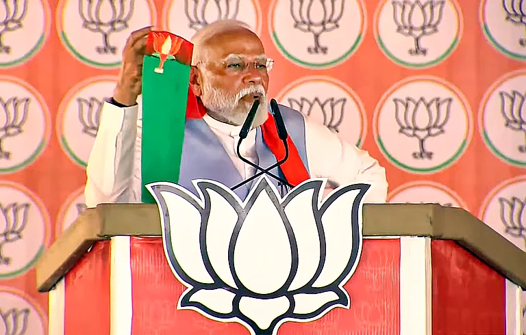 PM Modi addresses an election rally in Barabanki, Uttar Pradesh.  - PTI