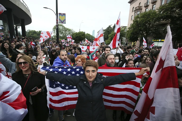 Large protests have repeatedly been held in the capital Tbilisi as the measure made its way through parliament | - AP