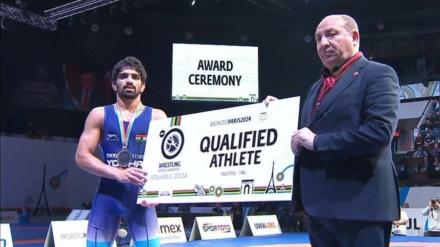 Photo: X/ @FirstpostSports : Aman Sehrawat is the only Indian male wrestler to qualify for the Paris Olympics 2024.