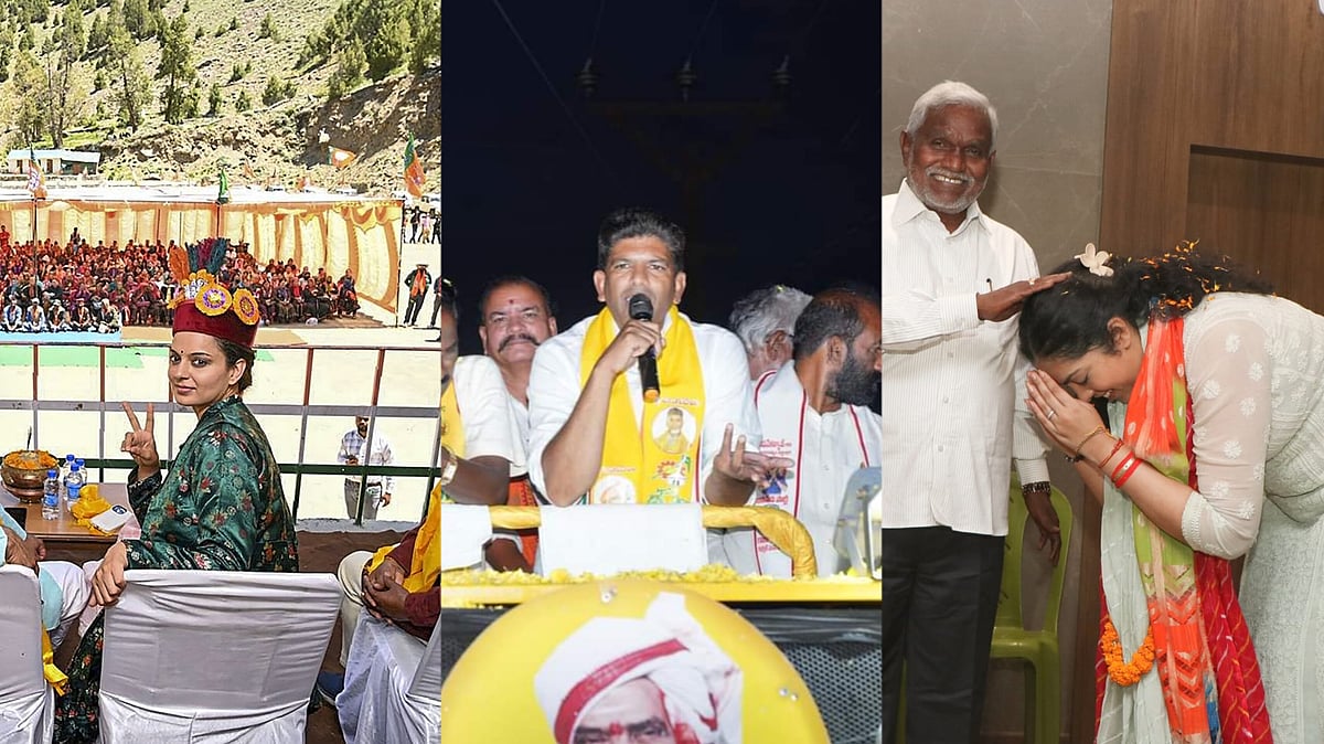 (L-R) Kangana Ranaut, Pemmasani Chandra Shekhar and  Yashaswini Sahay.
