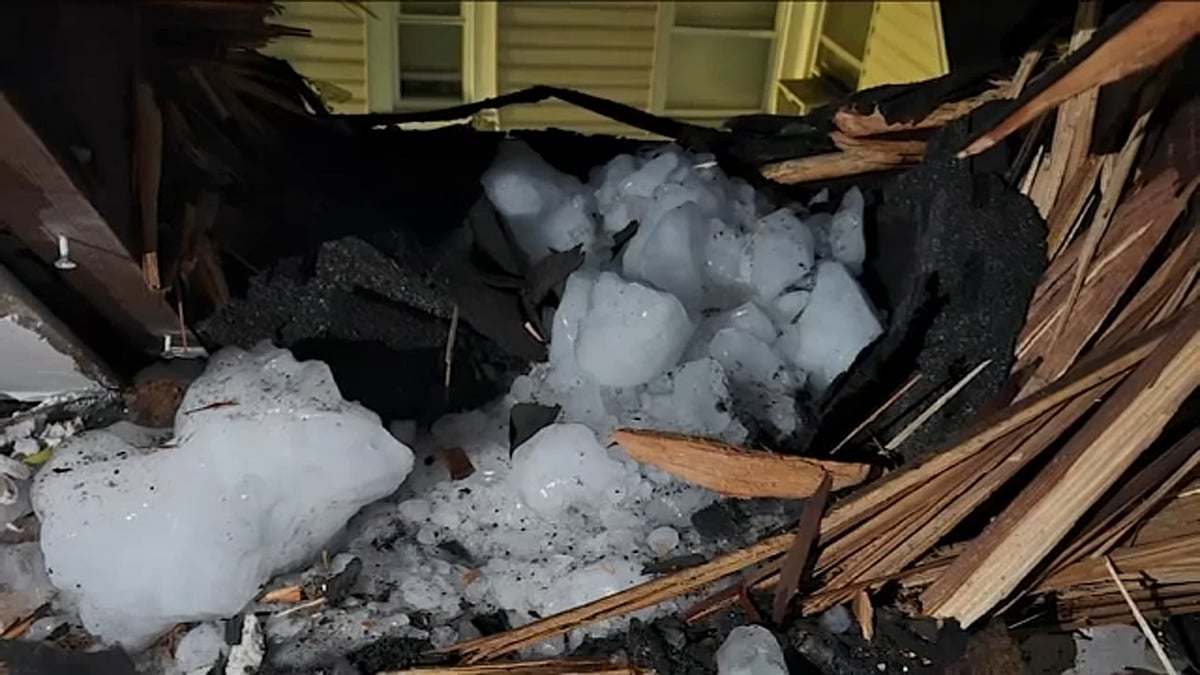 X : Ice chunk debris that fell on Gomez's home.