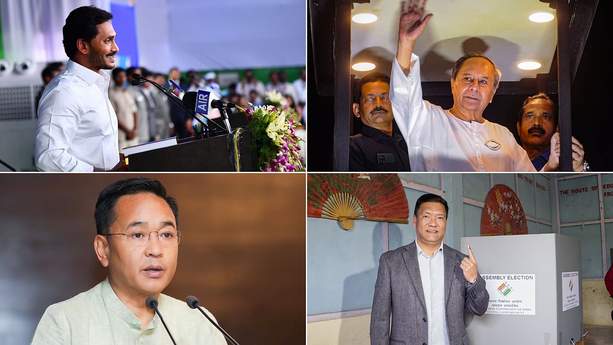 (clockwise) Jagan Mohan Reddy, Naveen Patnaik, Pema Khandu and Prem Singh Tamang. - X/@ysjagan, X/@PSTamangGolay, X/@PemaKhanduBJP and PTI