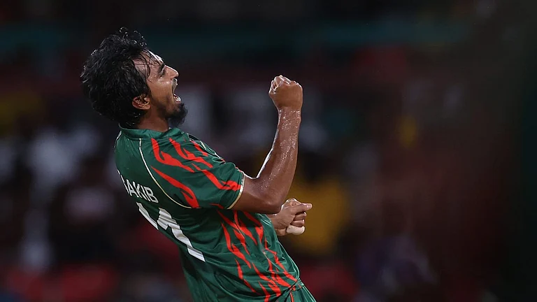 Tanzim Hasan picked up four wickets and conceded just seven runs in the Nepal vs Bangladesh, ICC T20 World Cup 2024 match in St Vincent.  - Photo: ICC