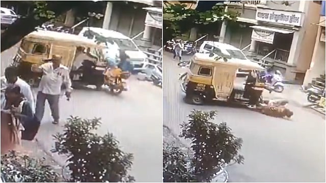 Kolhapur: Auto Crashes Into Bike, Runs Driverless After Passersby; 5 Injured | Bizarre Video