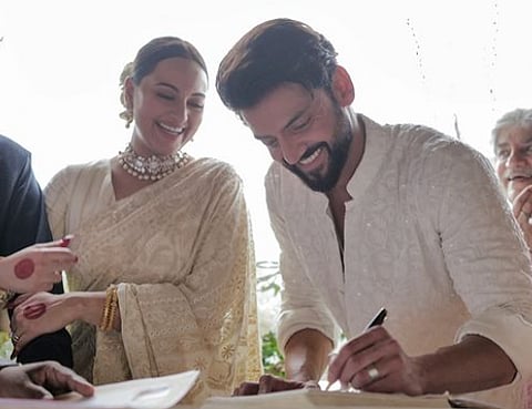 Sonakshi Sinha and Zaheer Iqbal at their civil wedding.