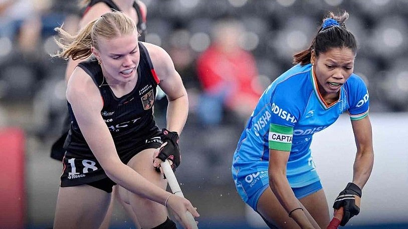 X | Hockey India : A glimpse from India vs Germany FIH Women's Pro League 2023-24 match in London. 