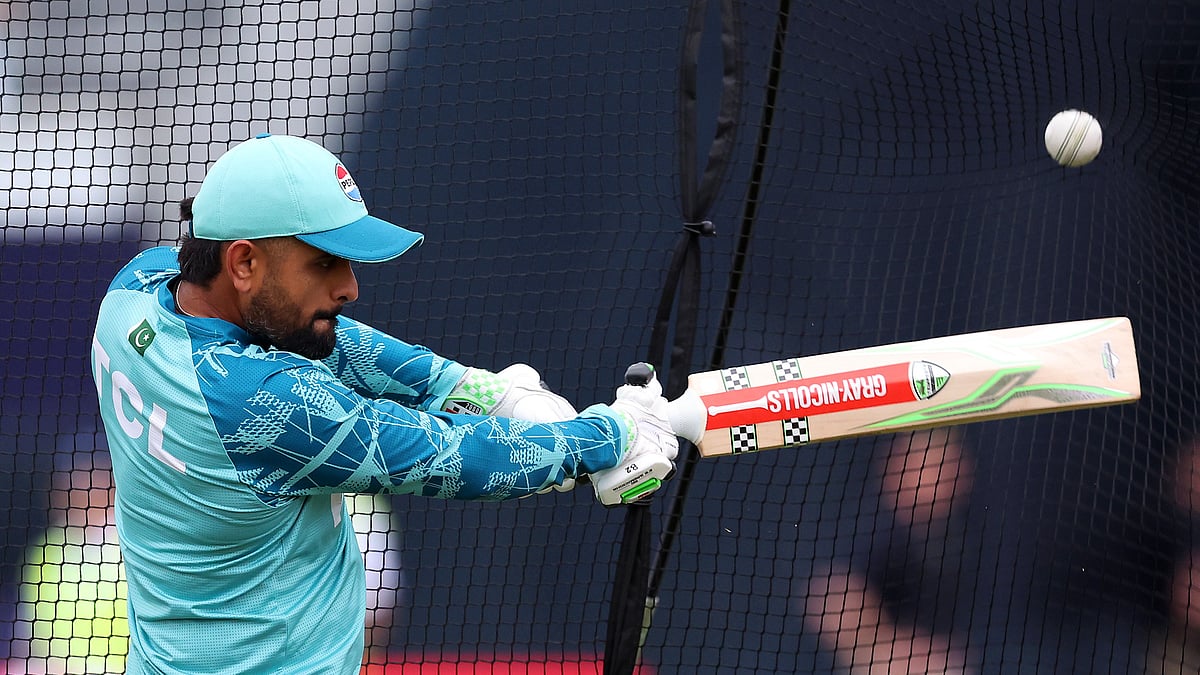 Photo: X/ @T20WorldCup : Pakistan captain Babar Azam during practice.