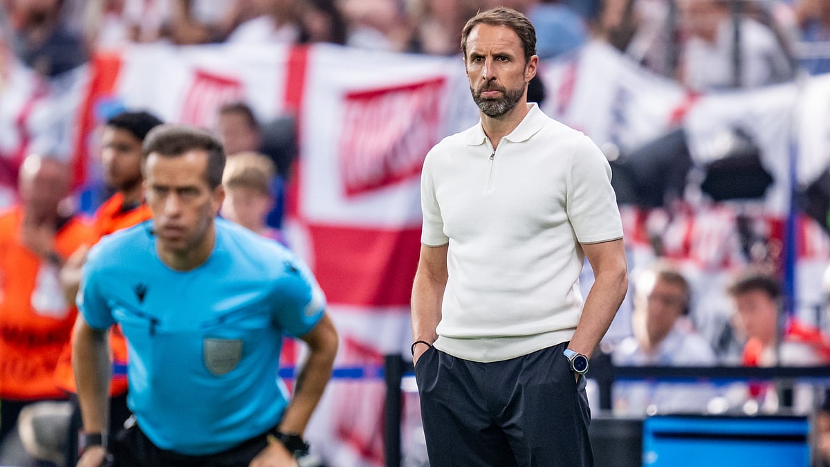 Gareth Southgate looks on during England's draw with Denmark