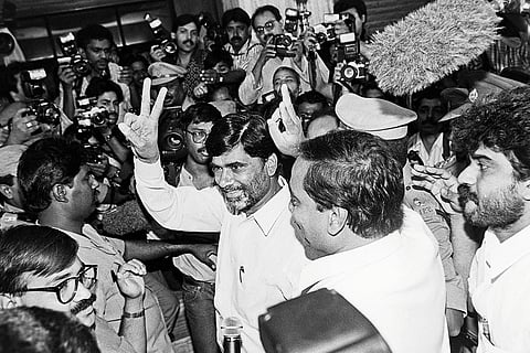 Arriving at a meeting to select the prime ministerial candidate in New Delhi on May 14, 1996