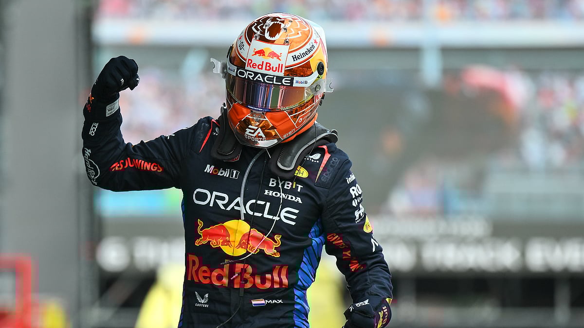 Max Verstappen celebrates in Barcelona on Sunday.