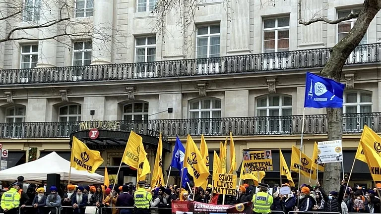Pro-Khalistan leaders, supporters during a protest in London.  - PTI