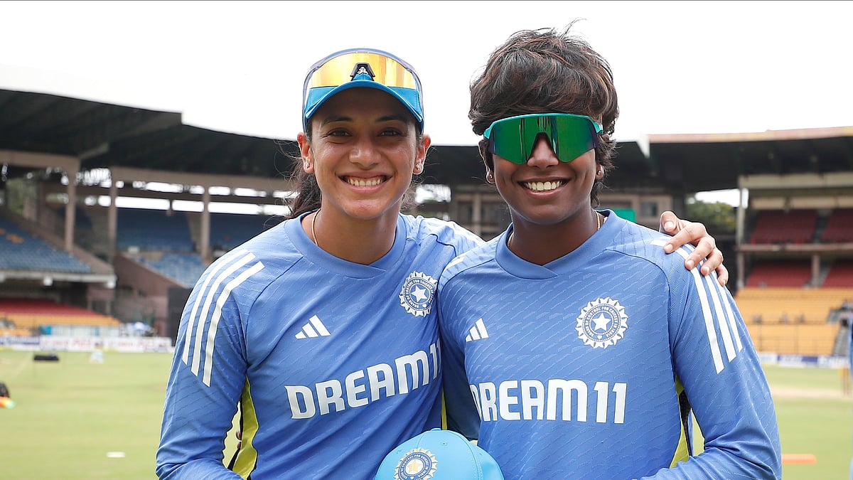 Photo: X/ @BCCIWomen : Arundhati Reddy (R) got her ODI cap from Smriti Mandhana before the toss of the 2nd ODI match against South Africa.