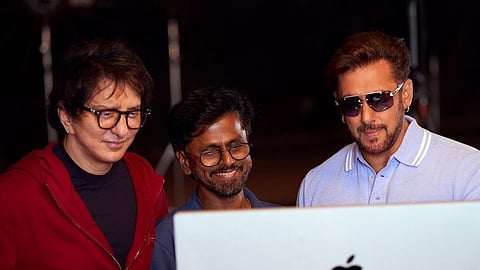 Sajid Nadiadwala, AR Murugadoss, and Salman Khan on the sets of 'Sikandar'