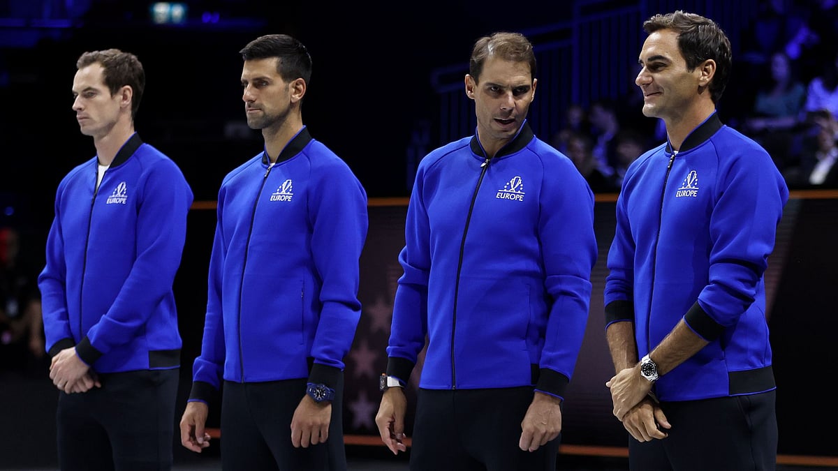 Federer (R) with his former rivals at the 2022 Laver Cup.