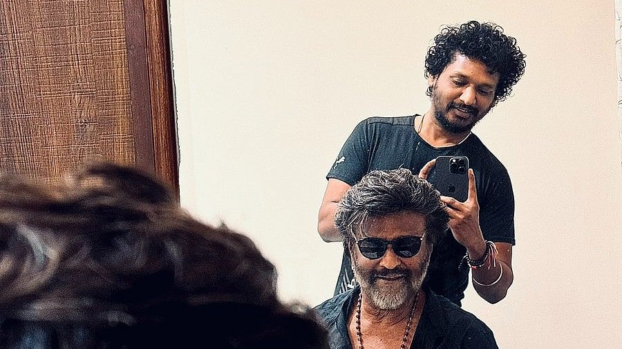 X : Lokesh Kanagaraj with Rajinikanth at the look test of 'Coolie'