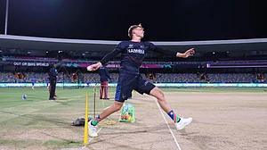 X/ICC : Namibia bowlers warm up ahead of their opening match of T20 World Cup 2024, against Oman in Barbados.