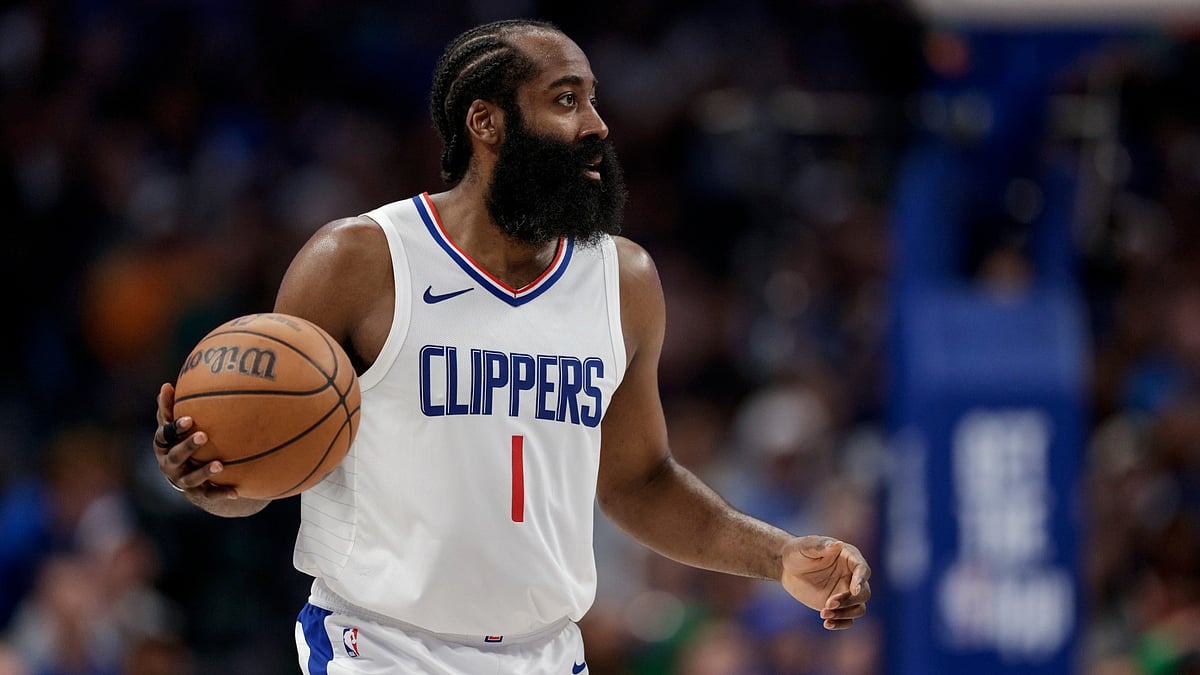 James Harden in action during Game 4 of the Los Angeles Clippers' 2024 first-round playoff series vs. the Dallas Mavericks - null