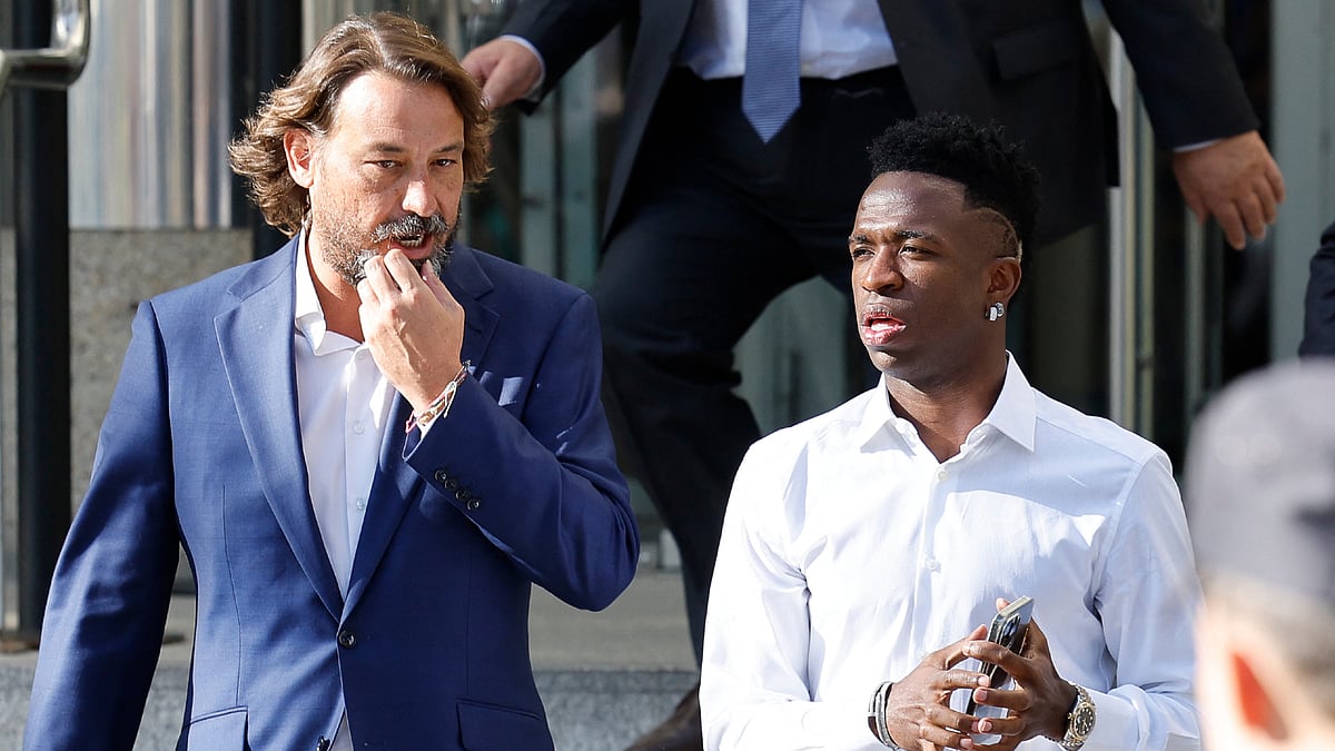 Vinicius Junior leaves a Spanish courthouse after giving evidence against three Valencia fans, who have been found guilty of racially abusing him - null