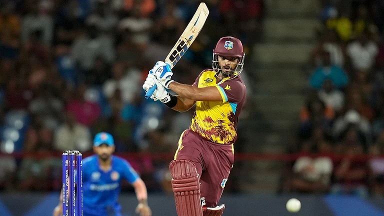 West Indies' Nicholas Pooran bats in action against Afghanistan during an ICC Men's T20 World Cup cricket match. - AP