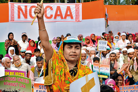 In Protest: Muslim women at a rally against the Citizenship Amendment Act (CAA) at Rupahi in Nawgaon, Assam